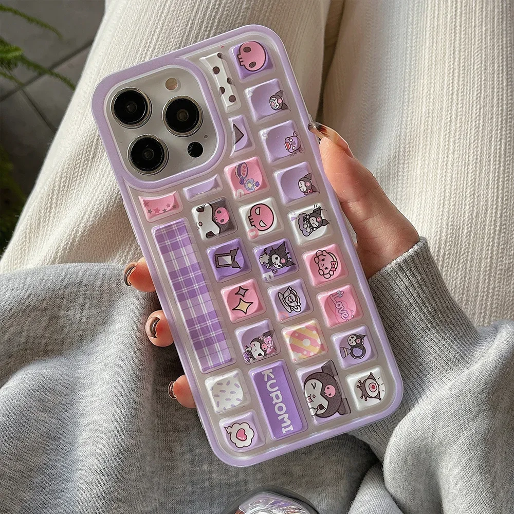 

Hello Kitty Kawaii cartoon KUROMI Kuromi Purin 3D keyboard Suitable for iphone 15PROMAX 14 13 12 16pro Fully enclosed soft shell