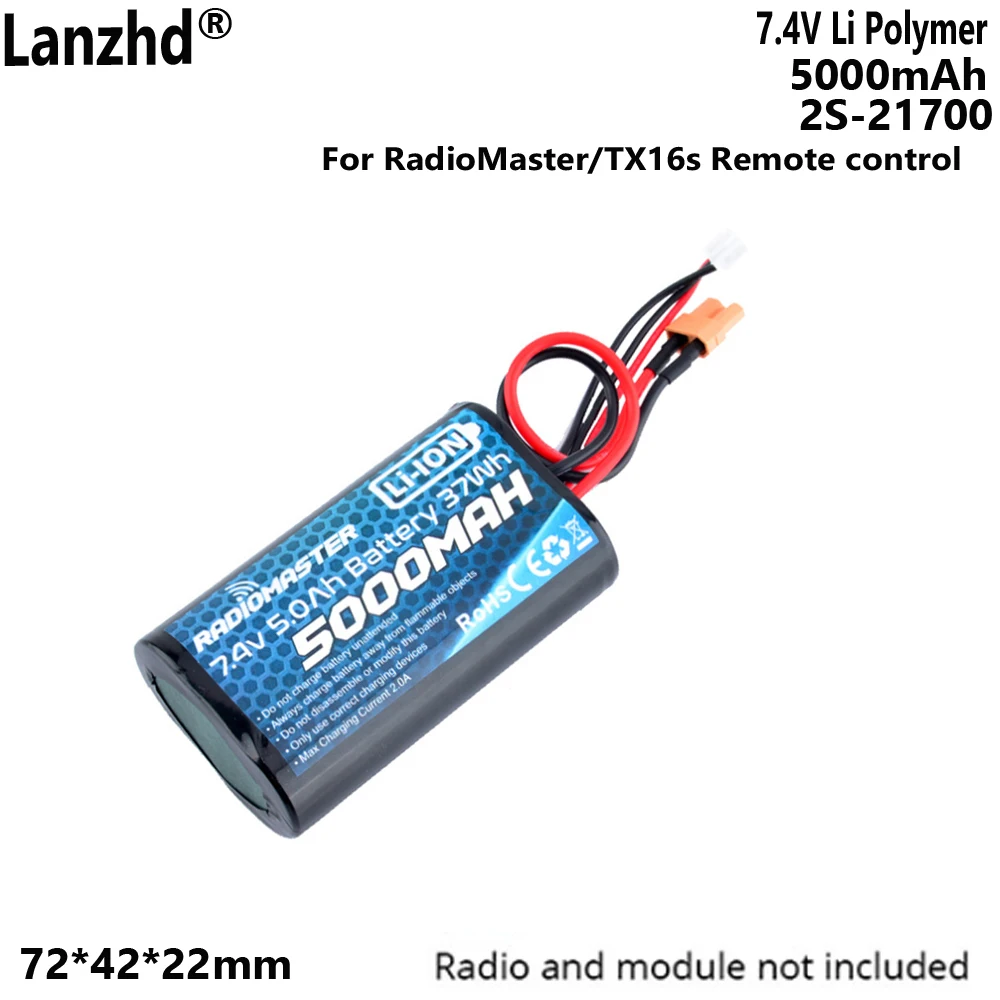 

Литий-ионный аккумулятор 7,4 В, 5000 мАч, 2S 21700 для TX16s, аккумулятор для пульта дистанционного управления RadioMaster со сбалансированными наушниками XT30 +