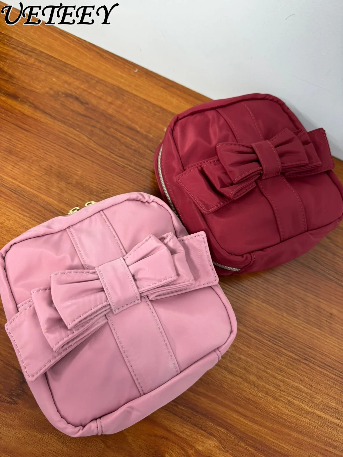 Japanese Style High-end Bow Storage Bag Cosmetic Bags Sweet Girl Versatile Outdoor Makeup Pouch Case Purse for Women