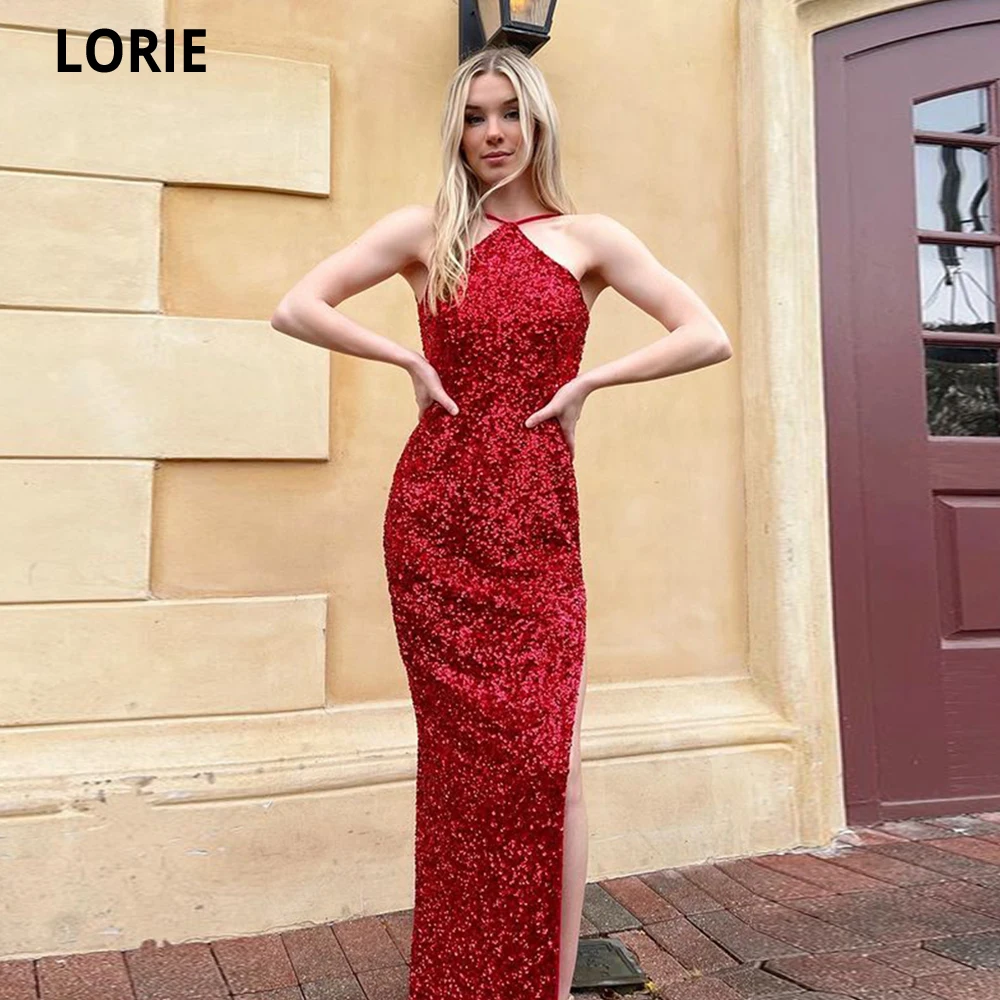 

LORIE Abendkleider Burgundy Halter Formal Evening Dresses 2022 Glitter Sequin Dubai Club Party Prom Dress Gala Gown Vestidos