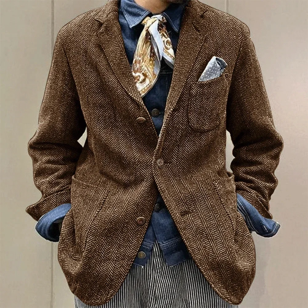

Herringbone pattern jacket standalone jacket business and workplace gentleman jacket runway style
