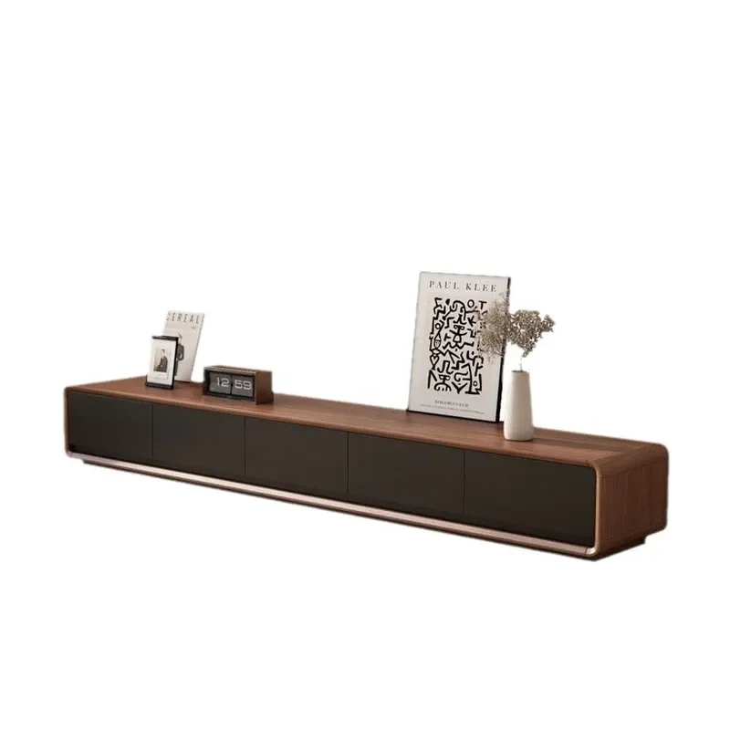 All Solid Wood TV Cabinet Modern Simple Integrated Coffee Table Combined Unit Small Apartment Living Room Floor to Ceiling