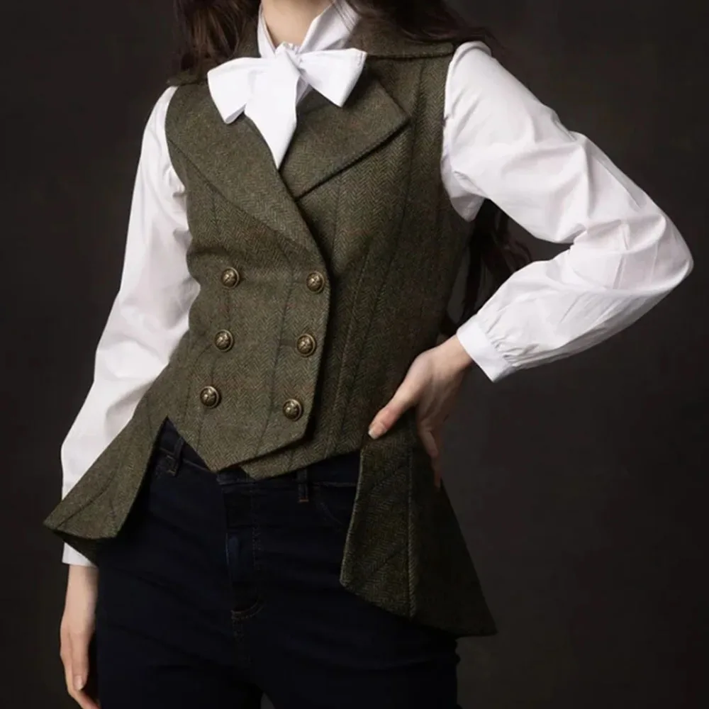 Women\'s Suit Flowers Woolen Festival, Pure Color Slender Fashion Lapel Double -breasted Vest, Suitable for Business Sleeveless