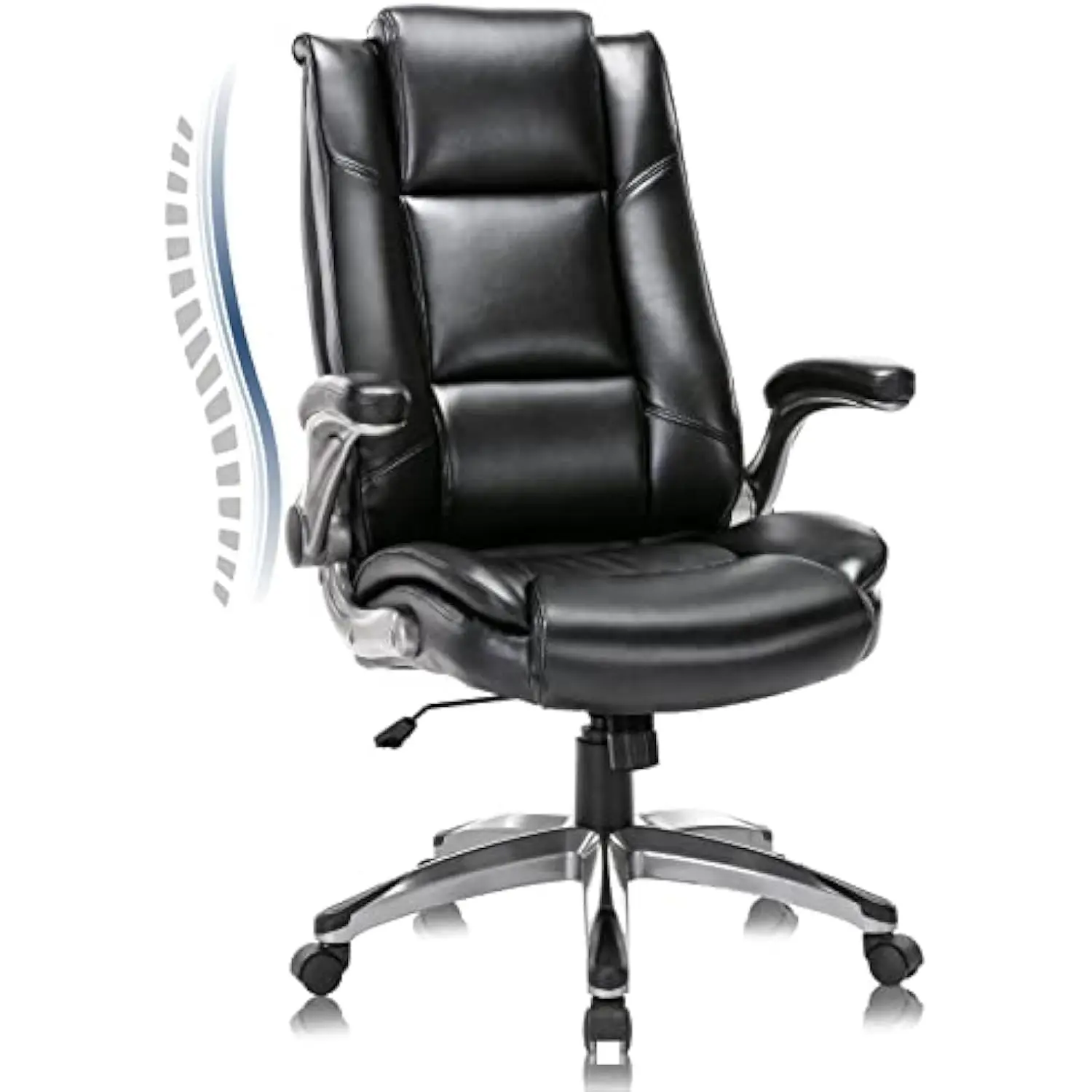

Leather Executive Office Chair - High Back Home Computer Desk Chair with Padded Flip-Up Arms, Adjustable Tilt Lock, Swivel Rol