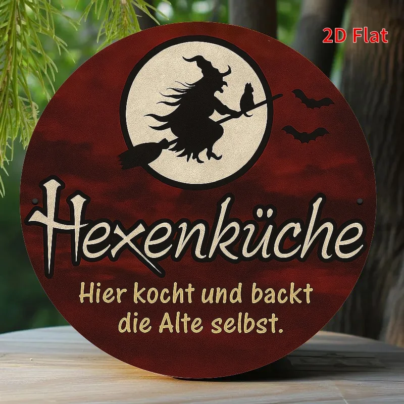 2D Retro Halloween Witch Wooden Round Decor Home Restaurant Bar Office Garden Patio Kitchen Party Seasonal Festive Gift 1PCS