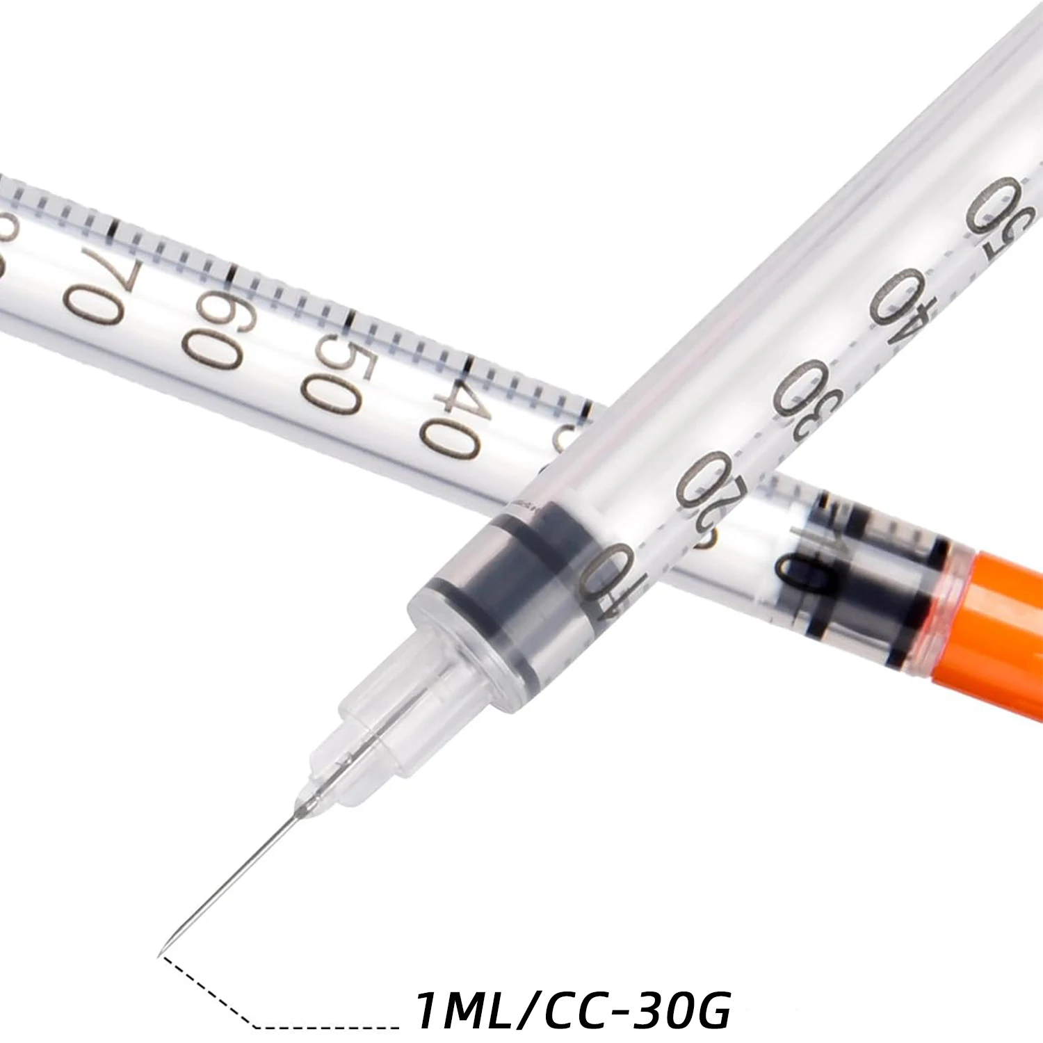 25 oder 100 Stück 1ml 30G 8mm Sterile Insulinspritze, Orangefarbener Deckel, mit Nadel, Einzeln Verpackt für Haustiere und Nutztiere – Detail 4