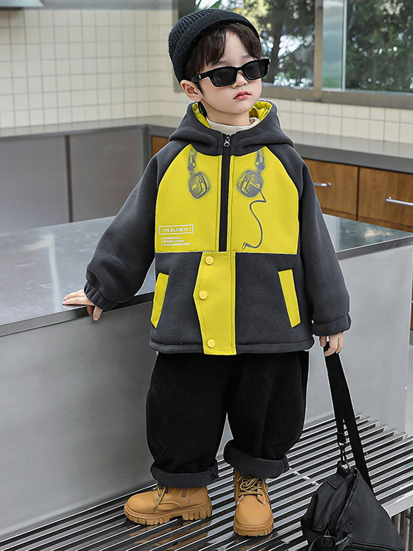 

Thiened Fce Boys Jaet, осенне-зимняя одежда, корейский модный топ для маленьких детей из искусственного меха