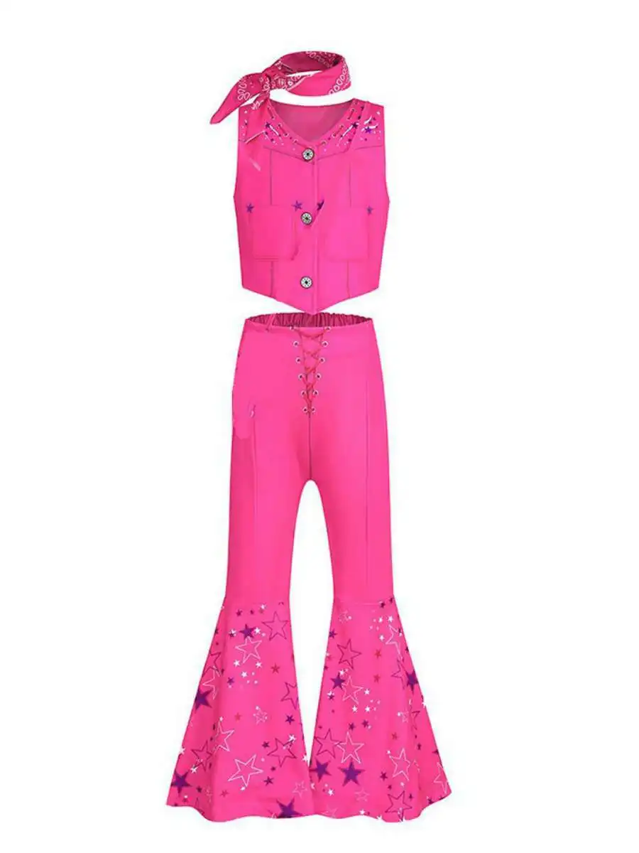 Children's Authentic Holiday Performance Outfit Flared Pants Set Realistic Movie Costume Ethnic Stage Wear Polyester Material