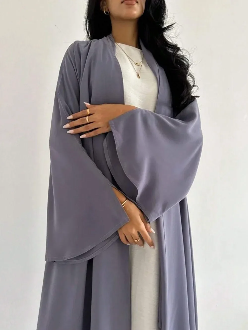 عباية فضفاضة بأكمام كاملة مفتوحة من الأمام للنساء المسلمات عبايات قفطان سادة فساتين ماكسي إسلامية جلباب ملابس عرقية في الشرق الأوسط #5