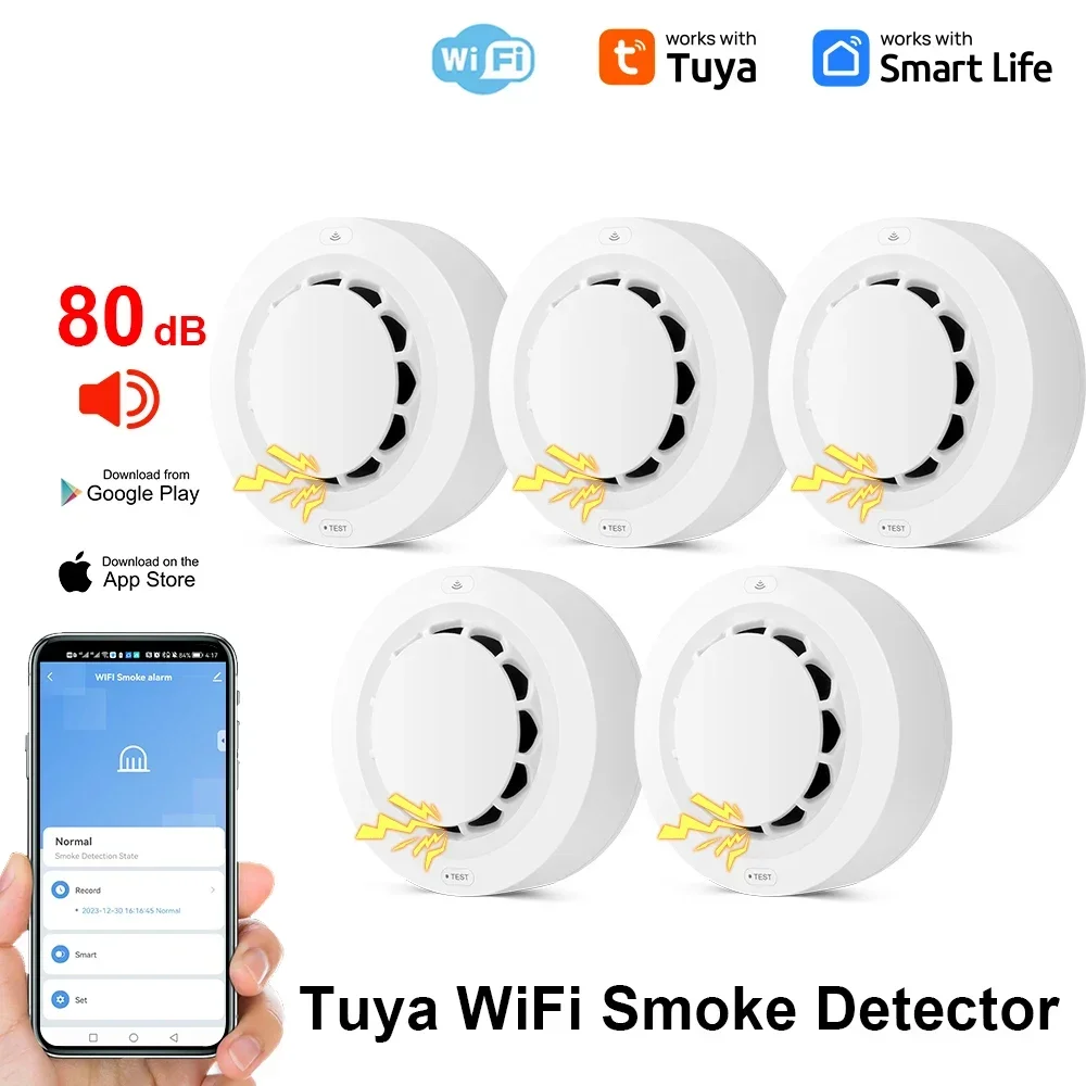 Tuya Wifi détecteur de fumée capteur sans fil Protection incendie vie intelligente détecteur de fumée haute sensibilité capteur de prévention de sécurité 80DB