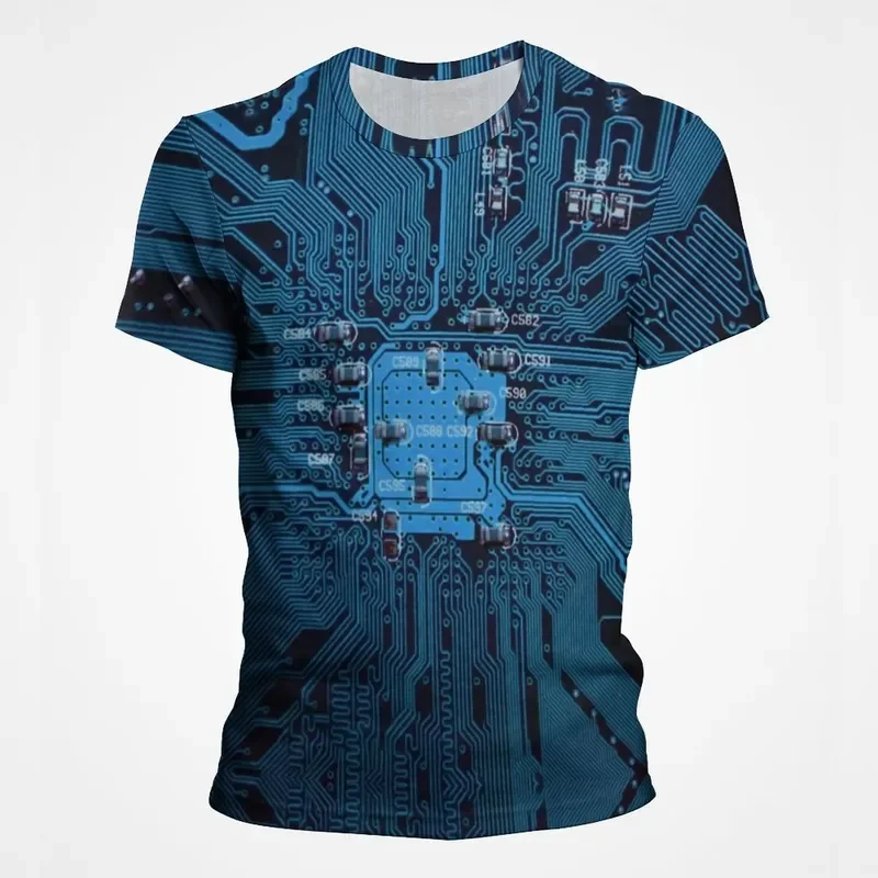 Men T Shirt Cpu Circuit Board Print 3d Graphic Tee Summer Casual Short Sleeve Top Large Size Daily Wear Fashion Streetwear