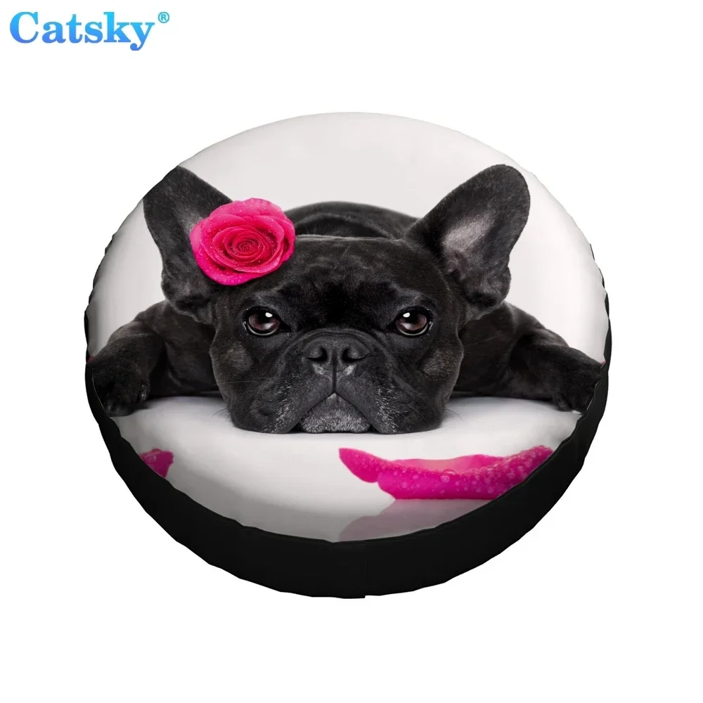 Animal French Bulldog Printed Spare Tire Cover Waterproof Tire Wheel Protector for Car Truck SUV Camper Trailer Rv 14"-17"