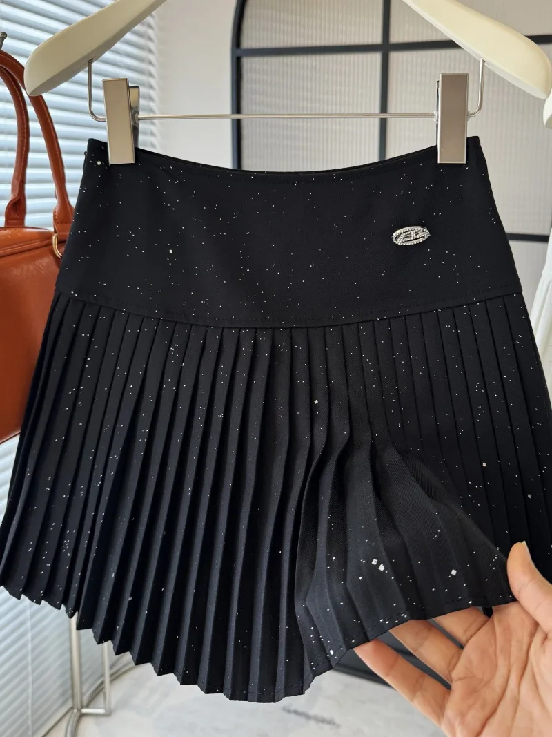 Koreaanse stijl korte geplooide rokken dames zomer nieuwe hoge taille slanke temperament pailletten rok zachte elegante glanzende rokken