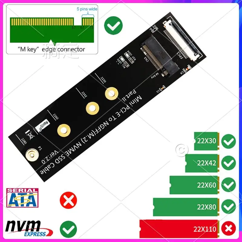 

ABT-M.2 NVME SSD To Mini PCI-E Adapter With FFC Cable For M.2 M-Key 2230/2242/2260/2280 NVME SSD Converter Extension Cord Durabl
