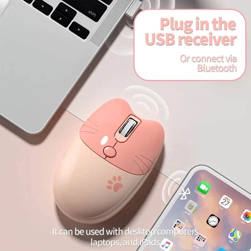 New Wireless Bluetooth Connected Cat Modeling Efficient Office Mute M3DM Mouse Cute Mouse, Game Mouse 2026