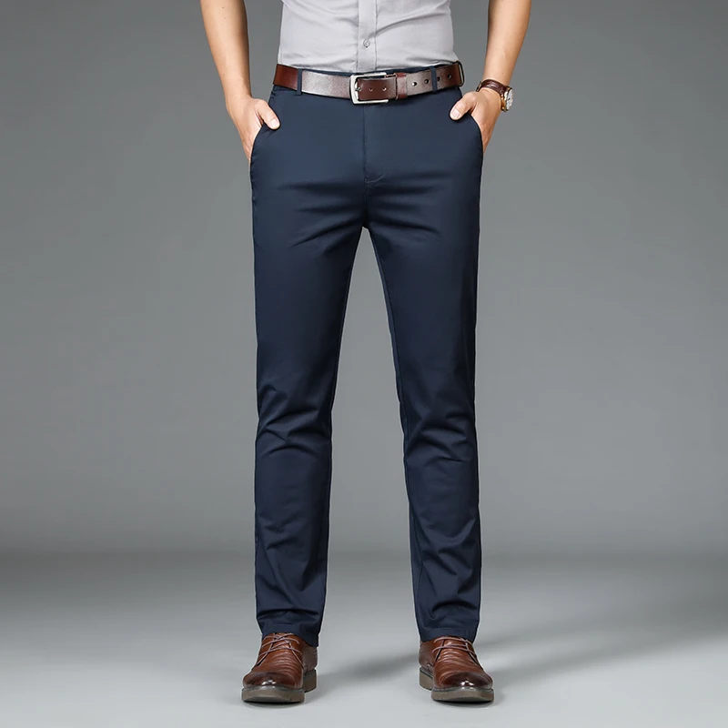 Pantalones informales para hombre, ropa Formal de negocios, finos, rectos, sueltos, elásticos, de alta calidad, traje de caballero, verano, 2024