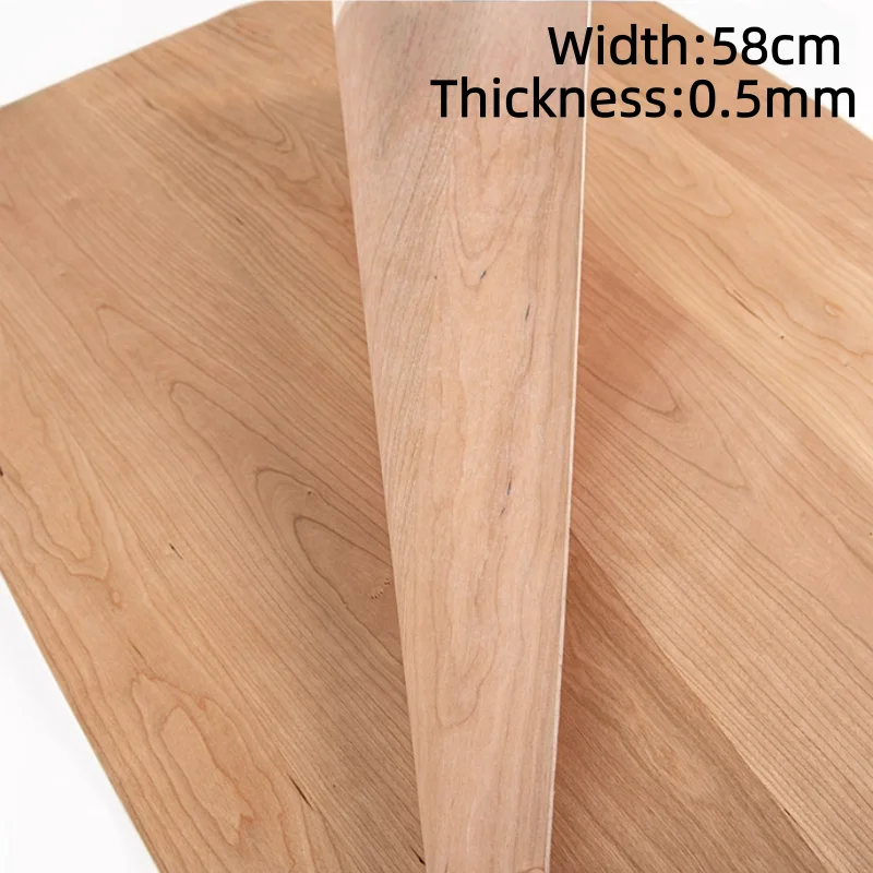 0.5mm Seamless Random Pattern Natural Cherry Wood Veneer for Decor Furniture Cabinet Door Upgrade Veneer Panels L: 250X58cm