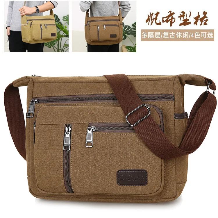

Men Canvas Crossbody Bag Large Capacity Multi Layer Shoulder Bag for Business Casual Outdoor