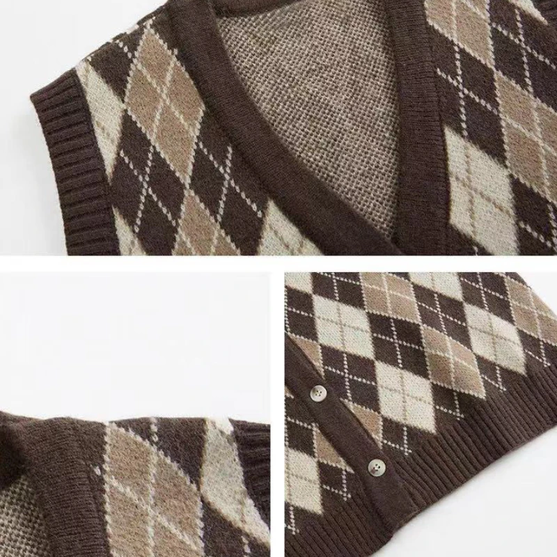 Leisure Fashion Classic Tender Chic Female Argyle Sweater Vest Women Vintage Preppy Style Student Korean Stylish Knitwear Simple