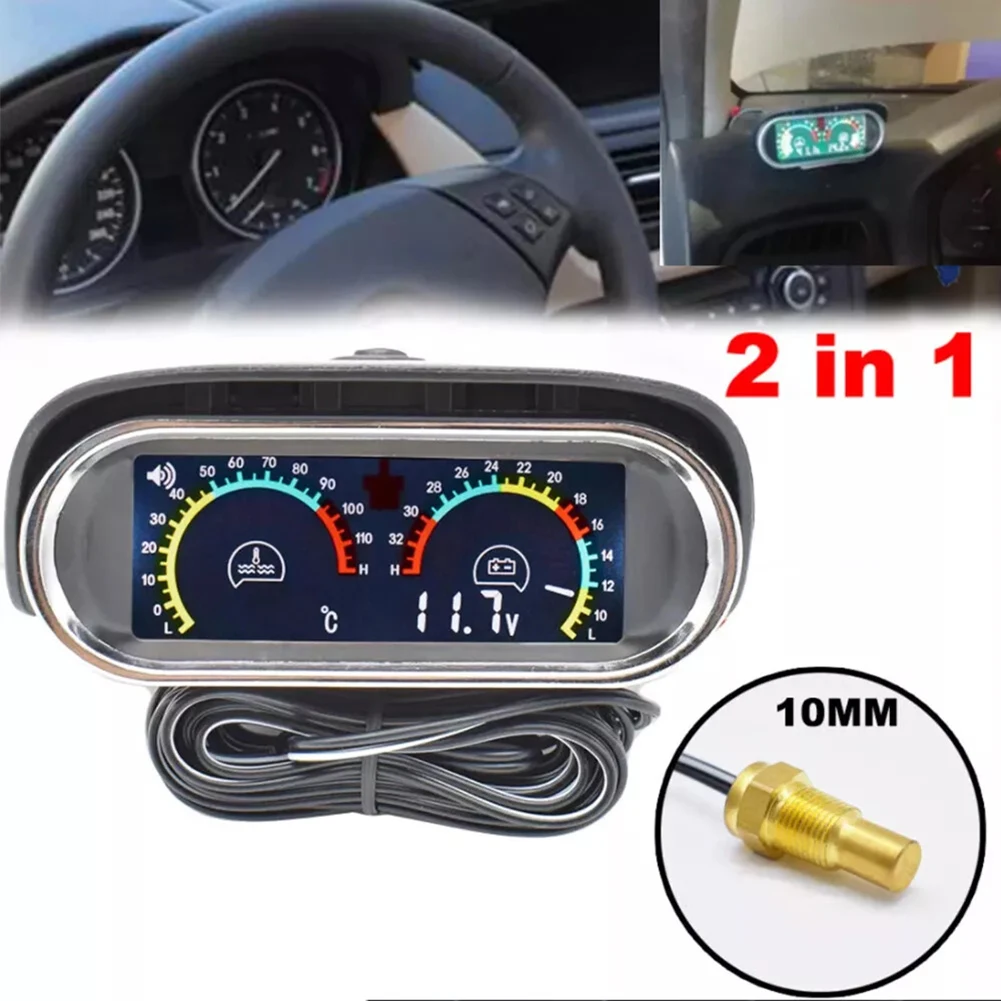 

2 In 1 Car Water Temp Temperature Gauge Digital LCD Voltmeter W Sensor Water Temp Voltmeter Gauge With 1/8 NPT Temp Sensor