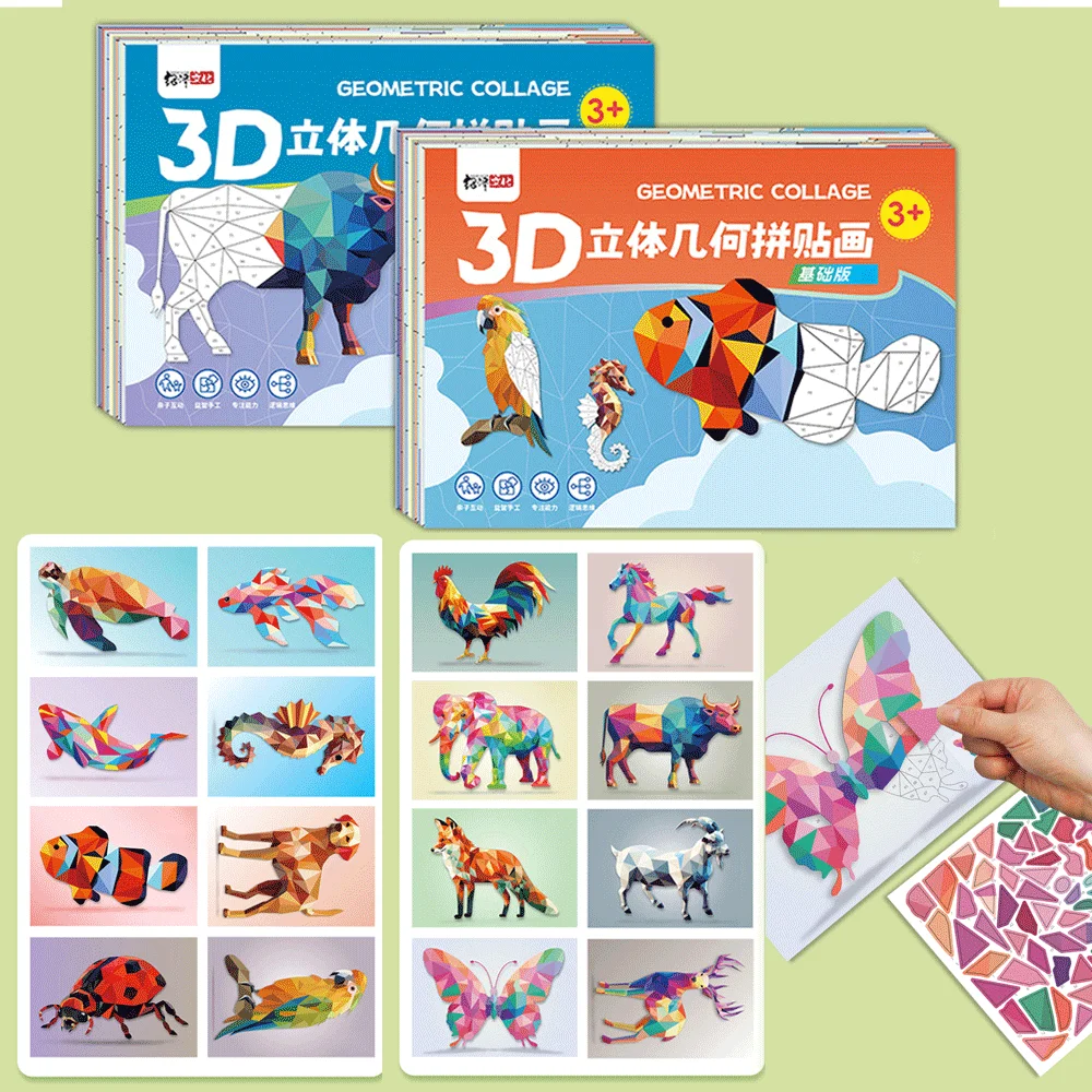 

Набор для творчества: 3D-пазлы-наклейки с животными, сделай сам, креативный коллаж, с самоклеящейся бумагой, подарки к школе, развивающие