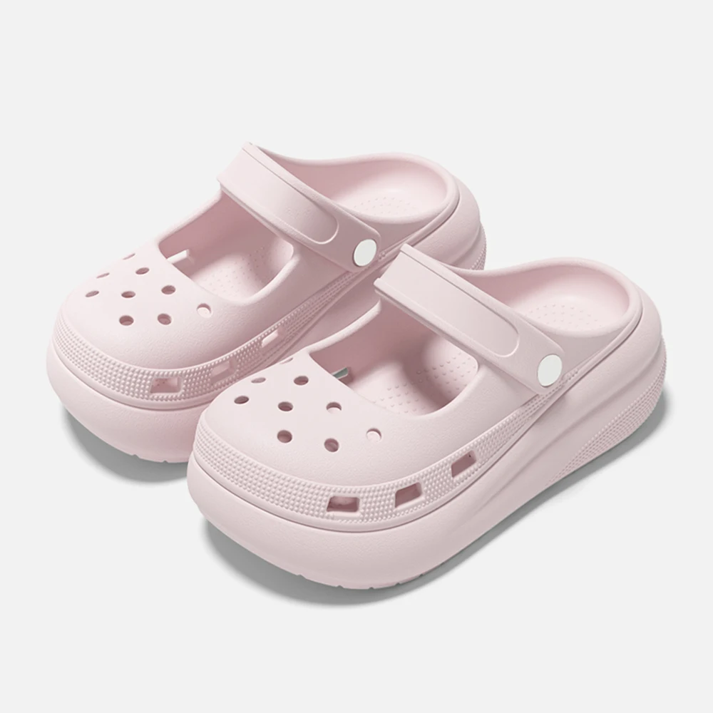 

SHAJI Hollow Out Covered Toe Sandals Summer Women's Slippers Thick Bottom Anti-Slip Couple Clog Outdoor Casual Men's Beach Shoes