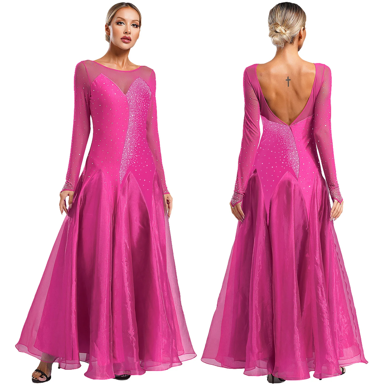 

Женское платье для бальных танцев, блестящее летнее платье с длинным рукавом