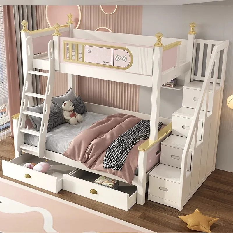 Cama doble de madera maciza para niños, camas altas y bajas, camas para madres y niños, camas combinadas de tamaño pequeño