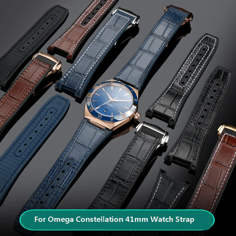 For Omega Constellation 41mm Watch Strap Manhattan 39mm Series Cowhide Layer Rubber Bottom Male Observatory Watchband  25*14mm