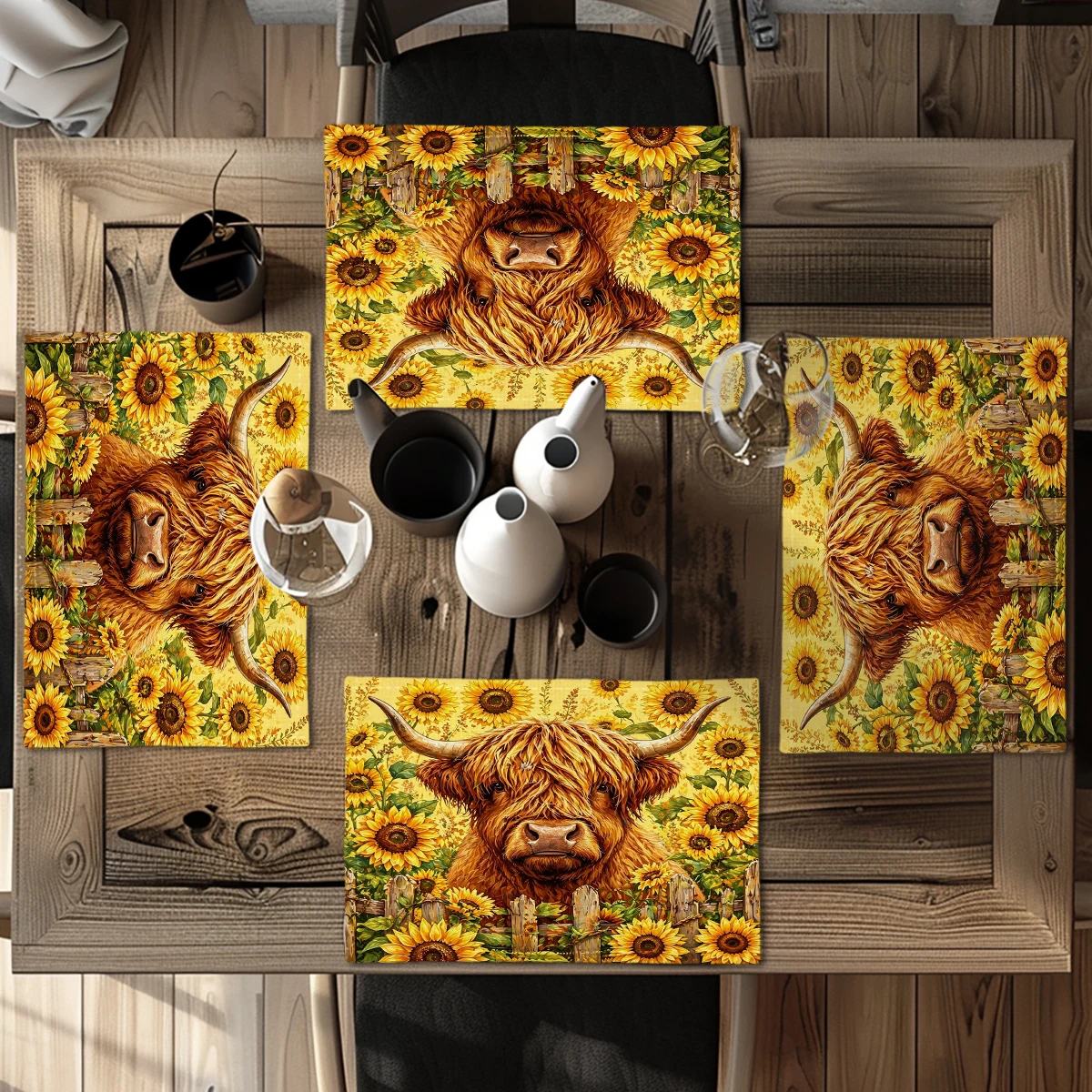 African Style Figure Pattern Polyester Placemats - Set of 4, Decorative Table Mats for Dining Table, Home Restaurant Use
