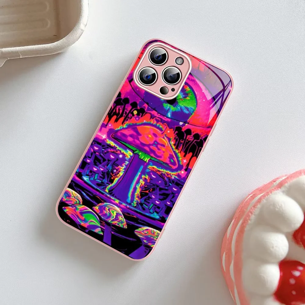 Weird Trippy Mushroom Psychedelic Art Phone Case Tempered Glass For iphone 14 13 12 11 Pro Mini XS MAX 14Plus X XS XR Fundas