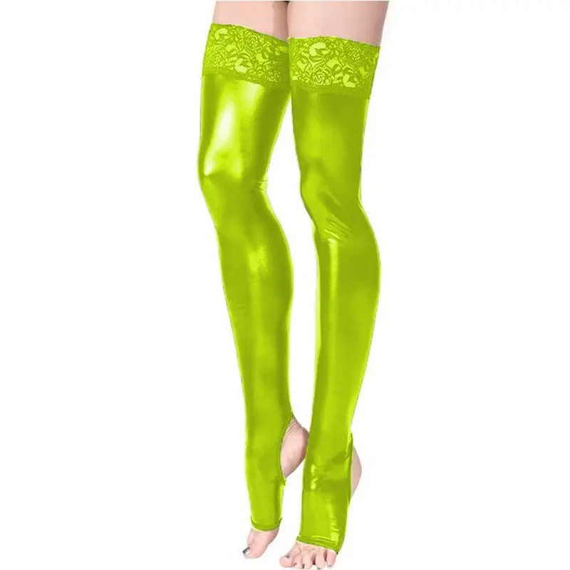 النساء لامعة المفتوحة تو الجوارب الطويلة الفخذ العليا جوارب الدانتيل المرقعة جوارب ملهى ليلي الرقص كلوبوير الملابس الداخلية الإباحية ليلة 7XL