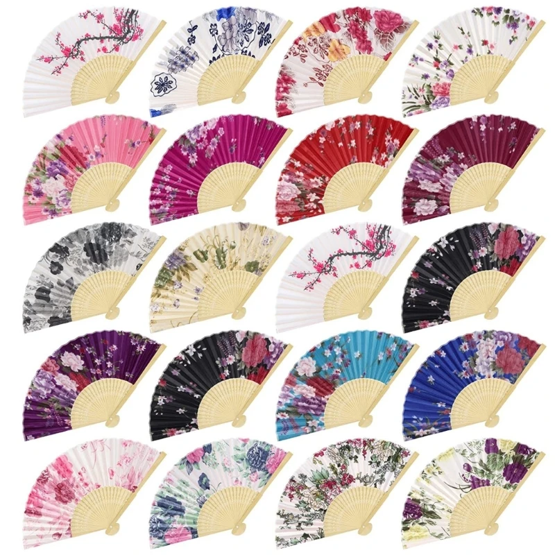 Vintage Folding Dance Hand Fan for Women, Floral Pattern, Chinese, Japanese, Festival Gift, Performances, Wedding Decor