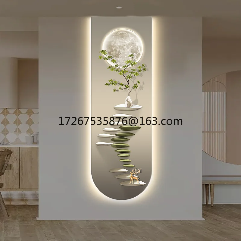 

Entrance luminous decorative painting light luxury led corridor with lights fantasy aisle hanging painting