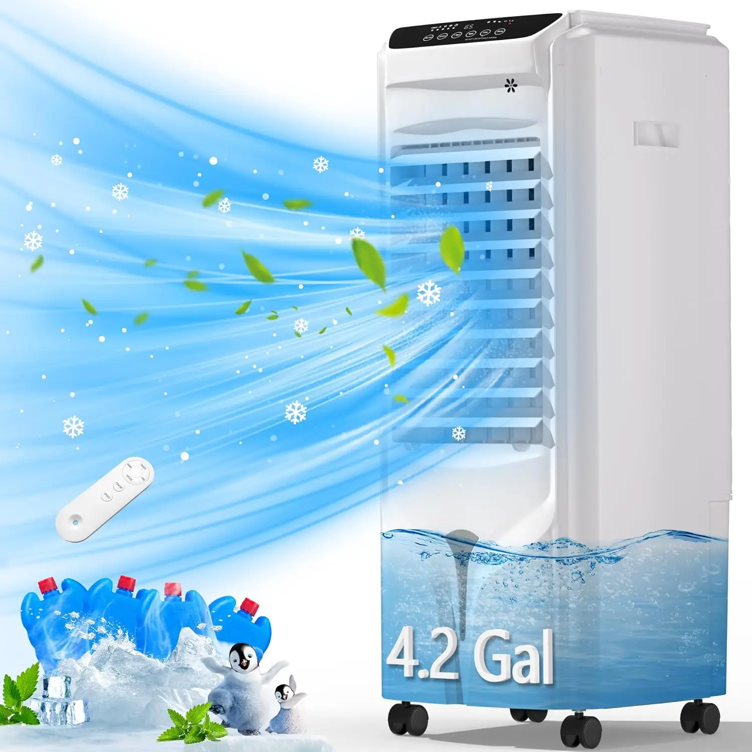 

1800 CFM Windowless Portable Air Conditioners with 4.2 Gal Water Tank, 120° Swing,12H Timer,3 Modes & 3 Speeds,4 Ice Packs