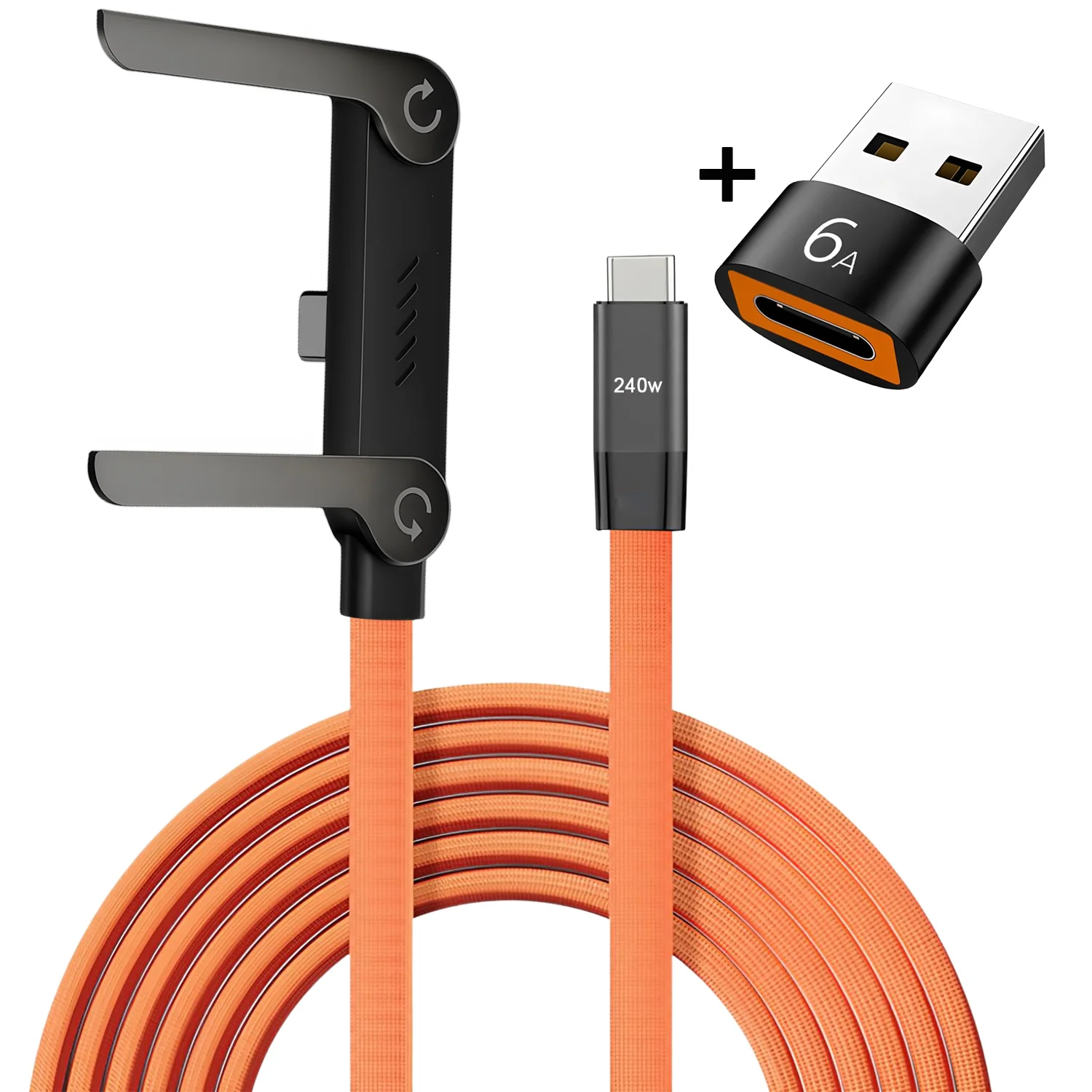 240W Supersnelle Oplaadkabel 2-in-1 Opvouwbare Stand voor iPhone 15-17 en Android Houder Oplaadkabel C naar C, USB naar C