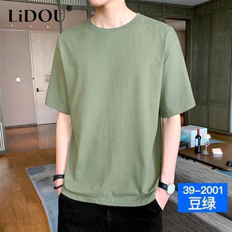 2023 New Summer Korean Fashion Intellectual Sports Chic Male Pullover Neat Capable Sven Casual T-shirt Round-neck Loose Top Men