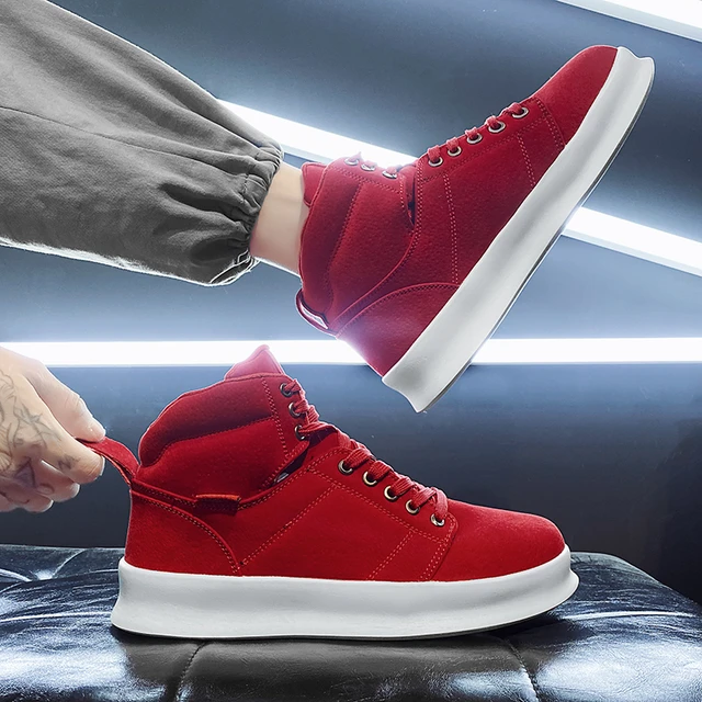 Streetwear High Top Men s Skateboard Shoes Fashion Casual Suede Red Sneakers Man Outdoor Platform Non slip Men Skate Board Shoes AliExpress
