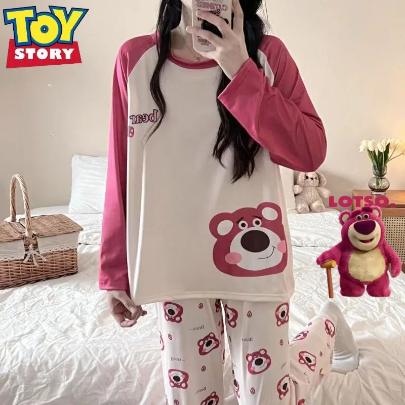 

Cute Disney Lotso Winnie the Pooh LinaBelle Creative Cartoon Pattern Long Sleeve Pants Pajamas Loose Comfortable Loungewear Set