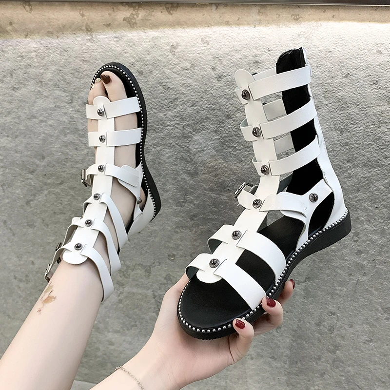 Women\'s Sandals Shoes 2023 Trend for Woman Gothic Flats Black Gladiator Casual Summers Elegant Sneakers Ankle Boots Hollow-out