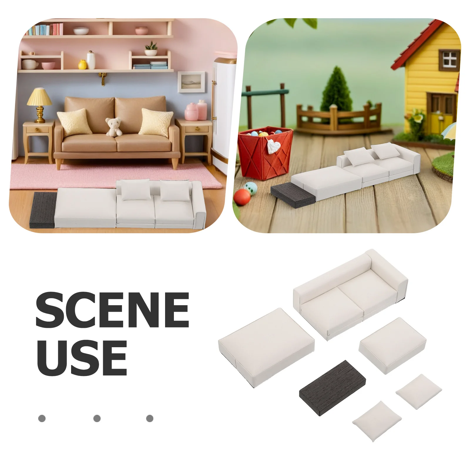 1:20 Scale Miniature Sofa Couch Set Pillow Living Room Decoration Pretend Play Furniture Dollhouse Sofa Mini Dollhouse Furniture