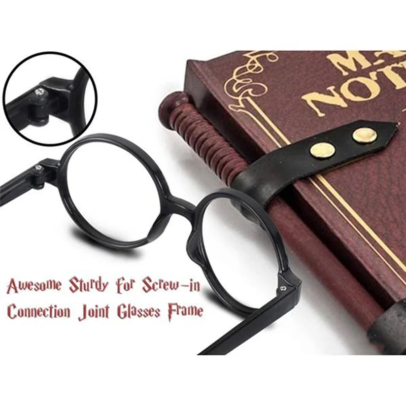 

CGS-30 PCS Wizard Round Glasses Frame Black Plastic With 30 Pieces Bolt Tattoos For Kids Halloween Party