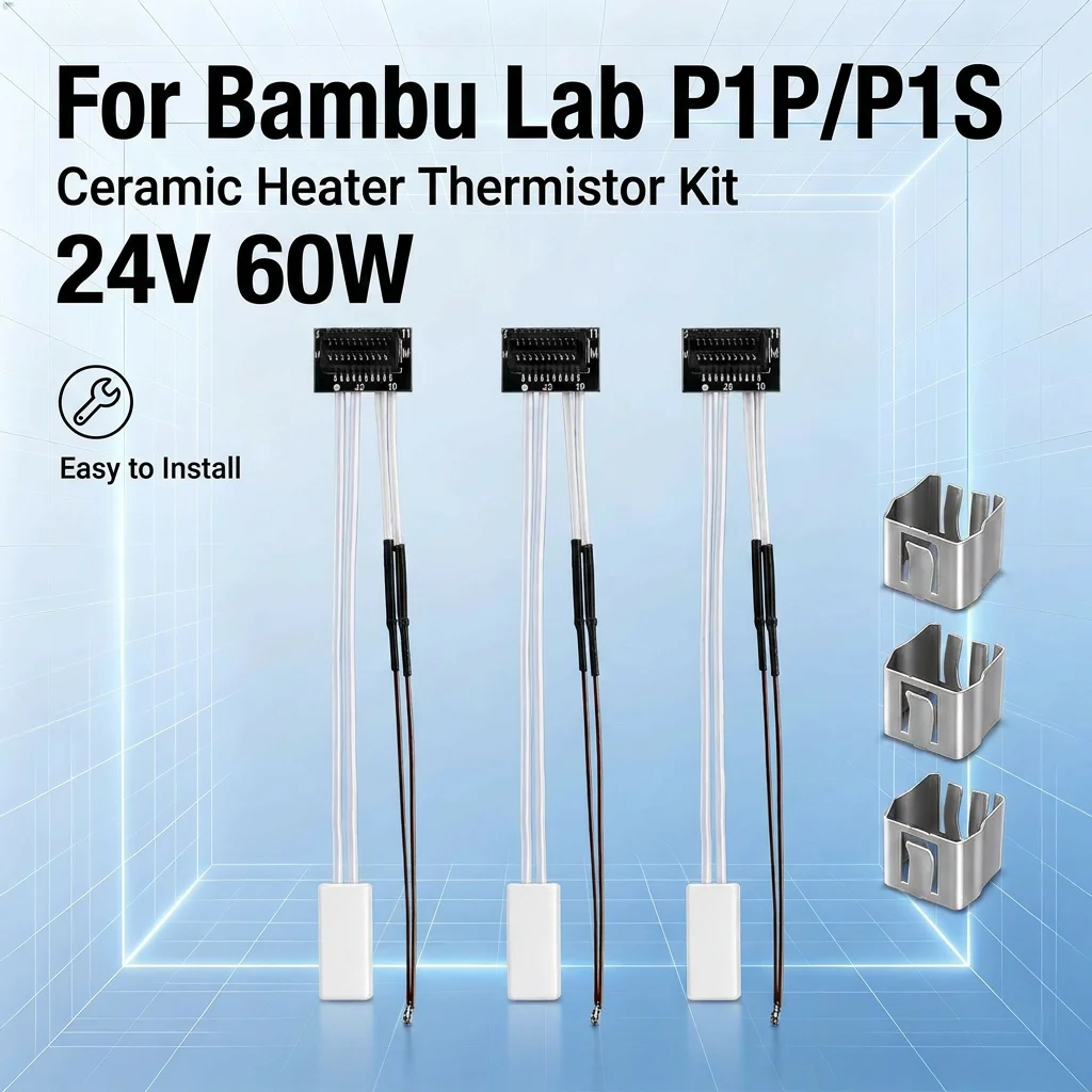 24V 60W Ceramic Heater Thermistor Kit 300℃ High Temp Hotend Sensor Clip for Bambu Lab P1P P1S 3D Printer Replacement Parts