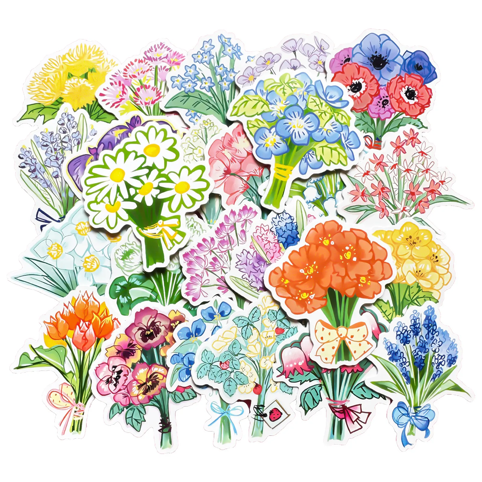 

Hand Drawn Bouquet Cartoon Stickers for Journal Growth Album Handcopy Newspaper DIY Decoration