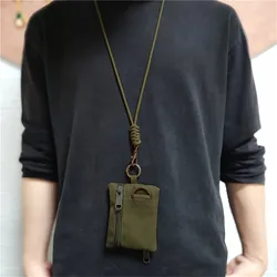 Original Japanese Casual Hanging Neck Mini Coin Card Holder Zipper Pouch Men and Women ins Key Small Bag with Lanyard