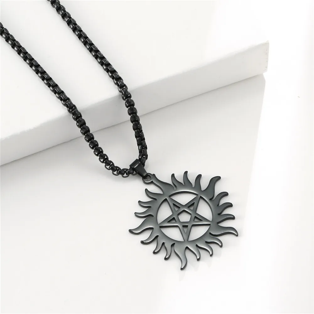 Skyrim Edelstahl Glänzende Sonne Pentagramm Anhänger Halskette Supernatural Dean Aussage Box Kette Halsketten Paar Frauen Männer – Detail 16