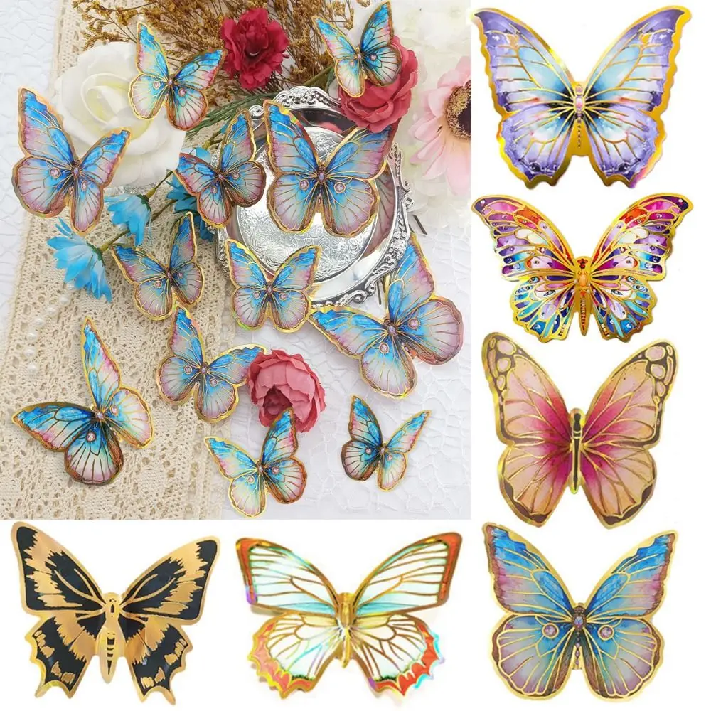 12PCS Multicolor 3D Butterfly Stickers DIY Accesories Kids Room Ornament Butterfly Wall Decals Wedding Favors Golden Edged