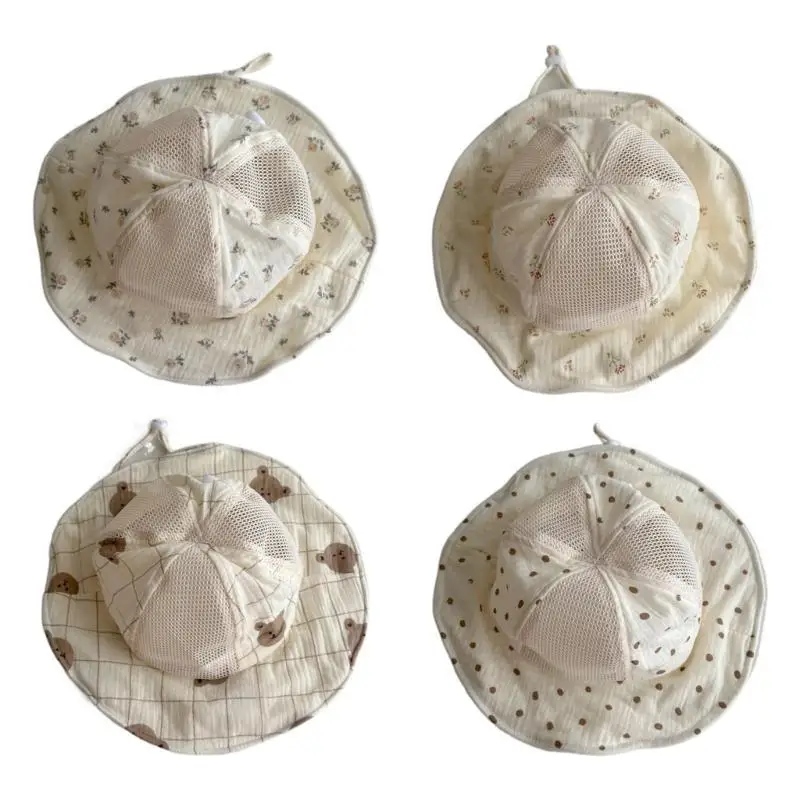 

39BB Kids Bucket Hat Cartoon Print Baby Fisherman Hat Outdoor Breathable Mesh Sun Hat
