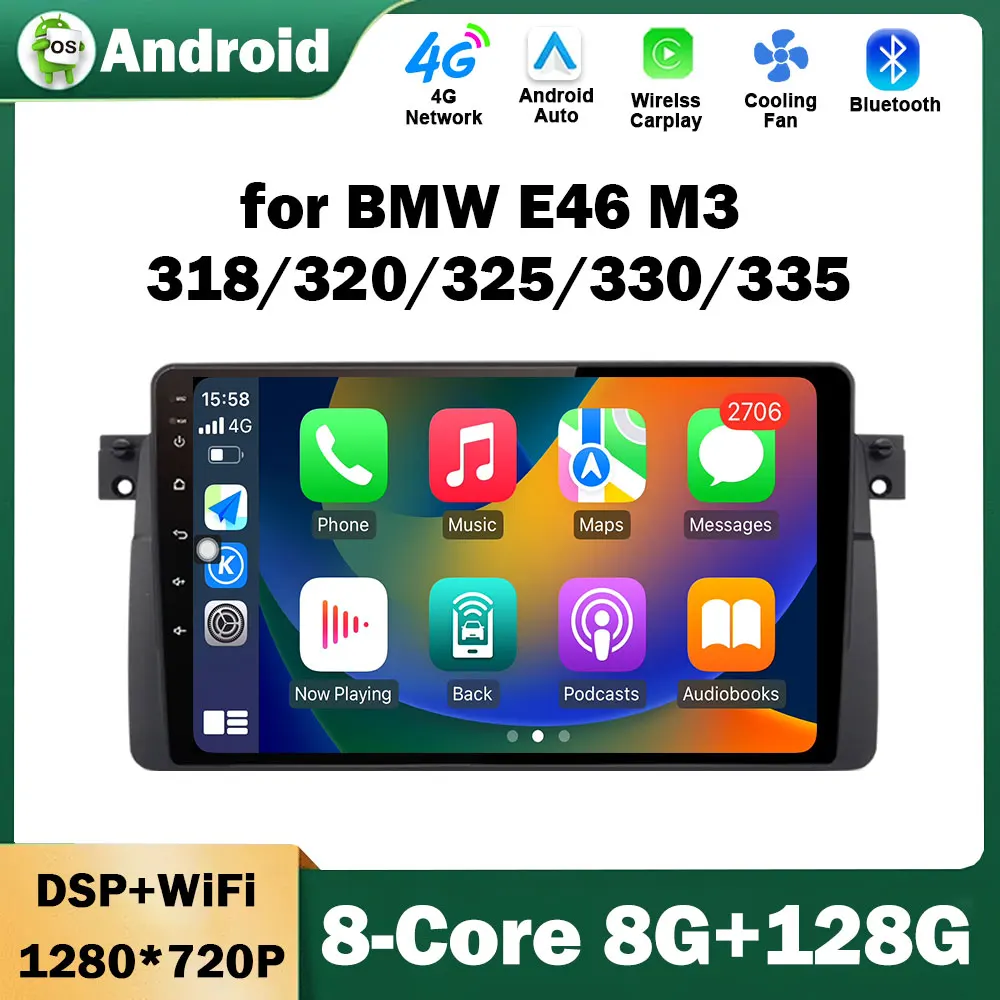 Автомобильный мультимедийный радиоприемник, видеоплеер с GPS Навигатором, Android, интеллектуальная система для BMW E46 M3 318/320/325/330/335 DSP, стерео автоинструменты