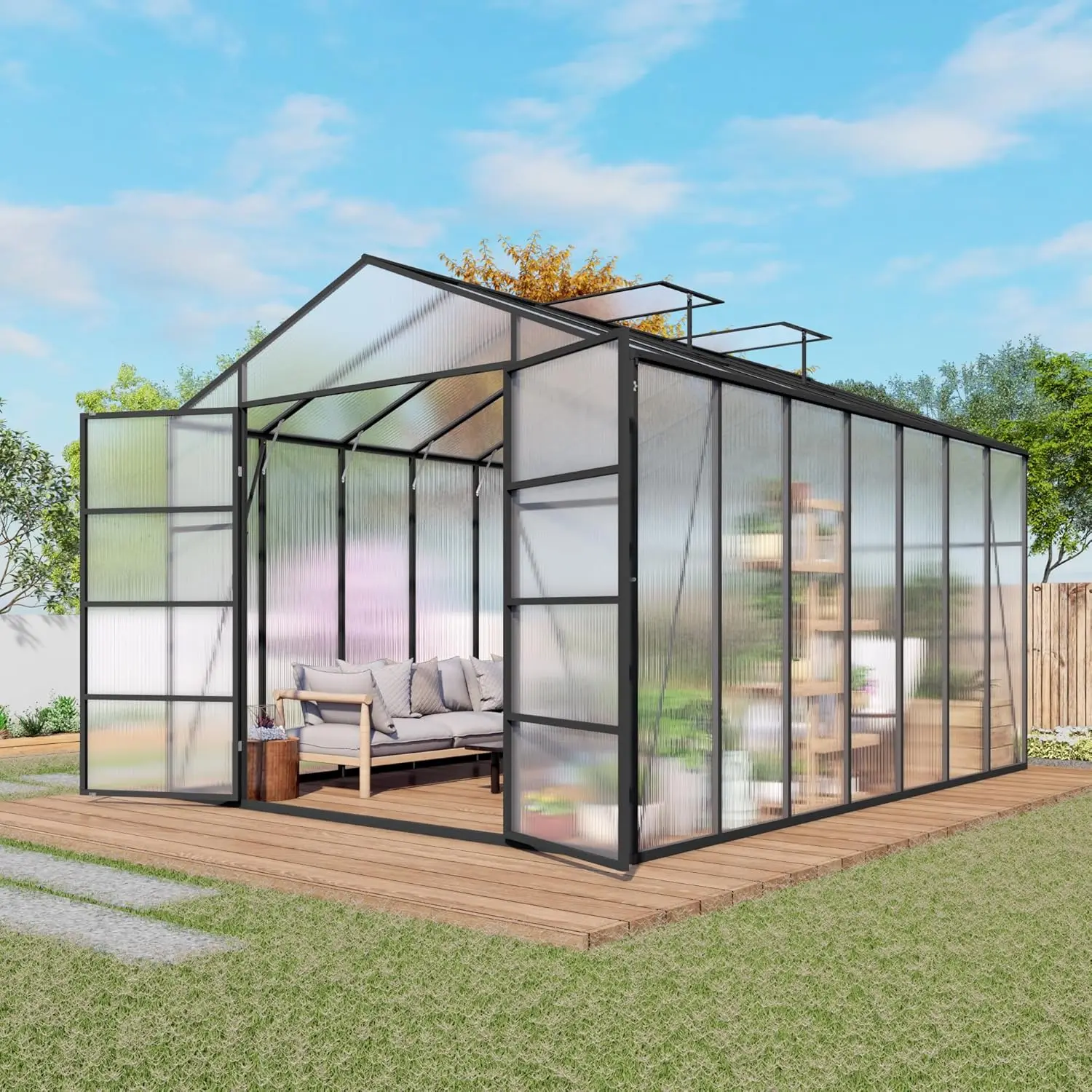 

104in High 10x14FT Greenhouse for Outdoors, Polycarbonate Greenhouses with Stronger Wind Protection and Roof Vent,, Customized